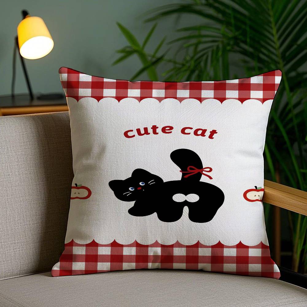 Cute Cartoon Cat Pillow Case Plush Fabric Soft Pillowcase Double Sided Print Sofa Cushion Cover Throw