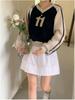 Youthful Girl Age-Defying V-Neck Color Block Sweatshirt - Spring/Autumn Fashion Top