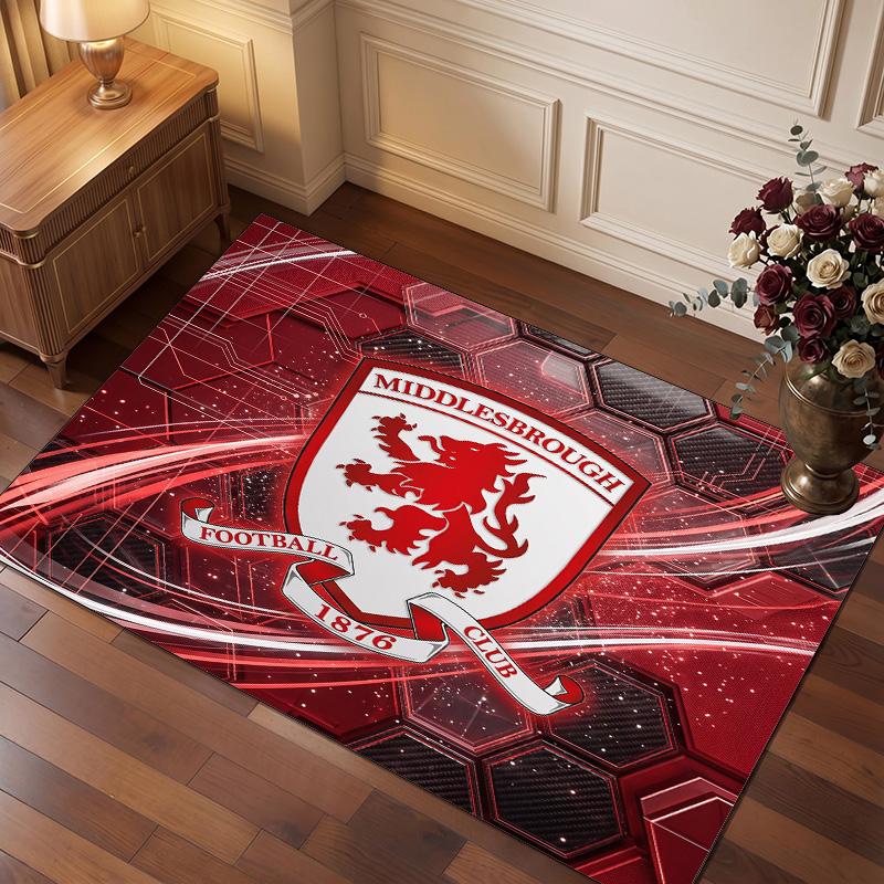 Tappeto in Velluto di Cristallo con Stampa del Middlesbrough Football Club, Comodo Assorbente d'Acqua Antiscivolo Tappeto per Pavimenti Interni