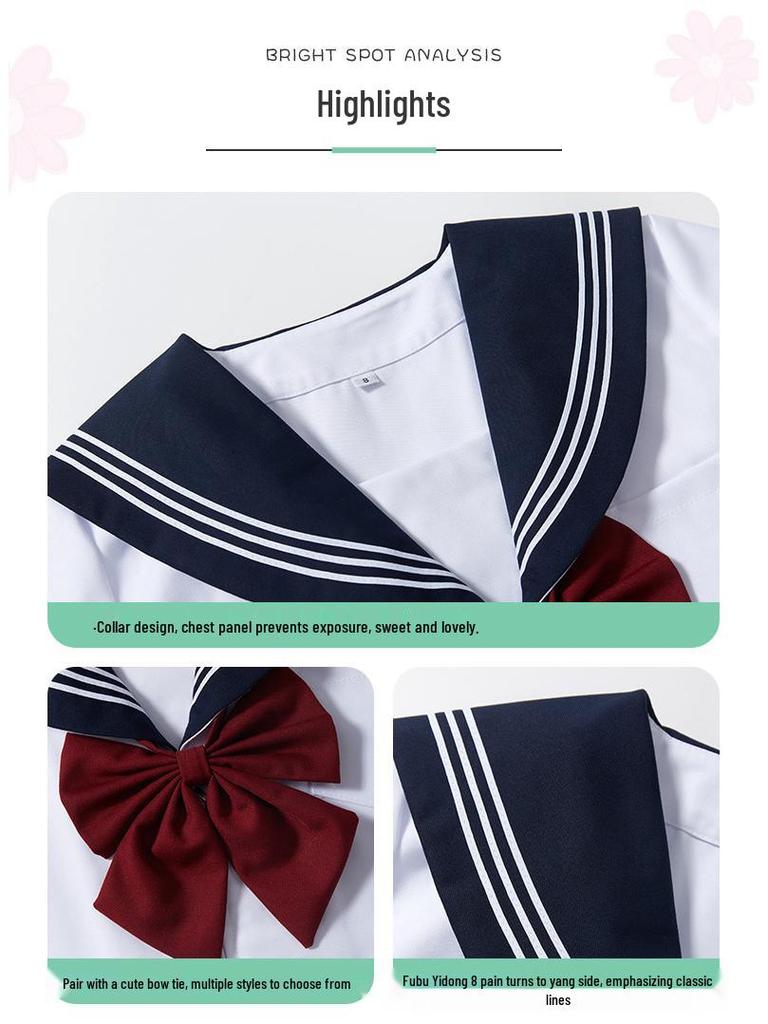 Navy Collar White Japanese School-Style Sailor Suit JK Uniform Skirt Set