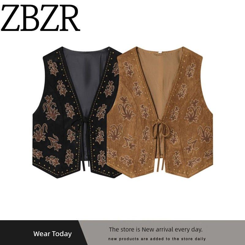 Za Autumn New Women's Clothing Zr European and American Style Beaded Embroidery Velvet Texture Effect Vest 4344621 800