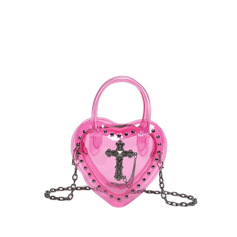 Small Heart Shape Pu Chain Bag With Foldover Top For Chic Travel And Leisure