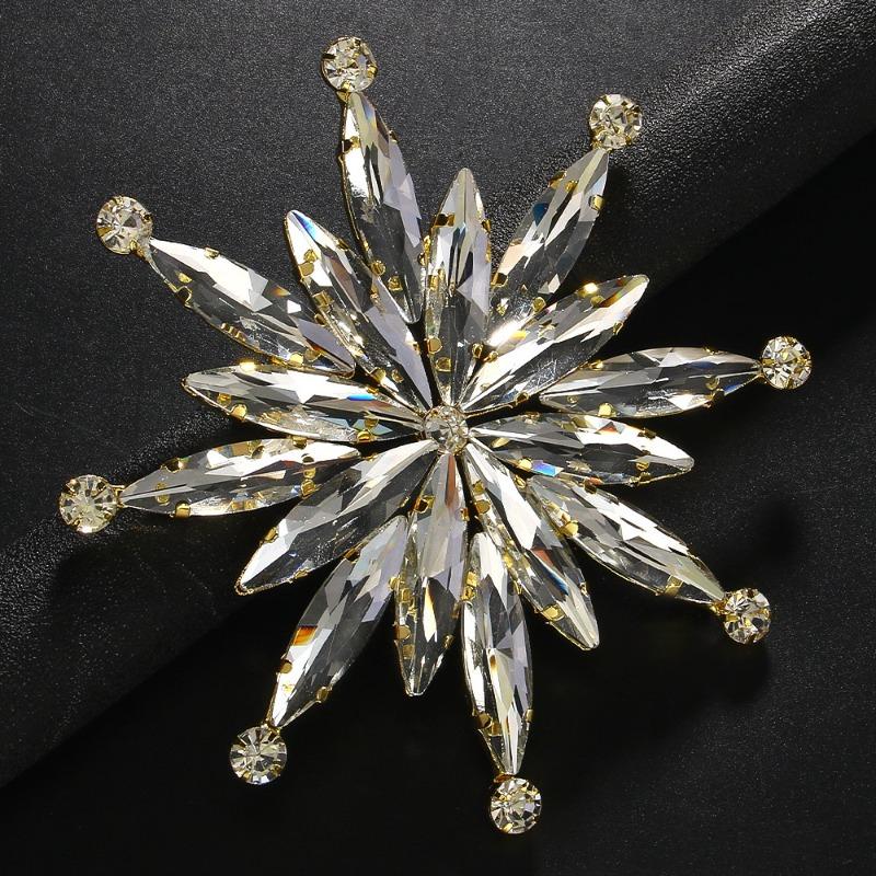 Flower Brooch Metal Exaggerated Rhinestone Brooch Oversized Full Diamond Accessories Female Brooch золотой