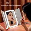 LED-Lit, Double-Sided, Triple-Fold Makeup Mirror with Rotating Desktop Stand and Three-Color Dimming for Girls