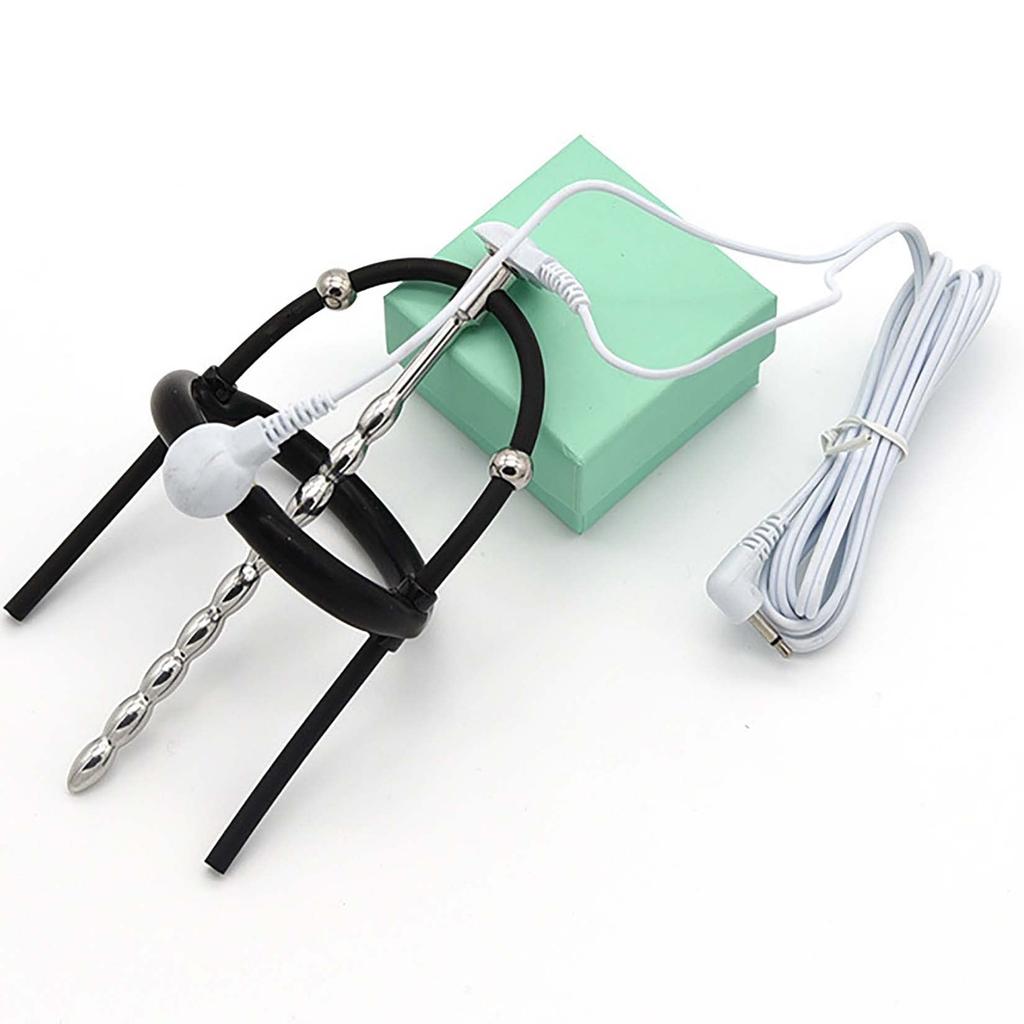 Yemax Urethral Plug and Penis Ring Integrated with Wire Cock Ring Penis Ring Silicone with Metal Steel Ball Penis Plug Metal Removable Adult Toys for