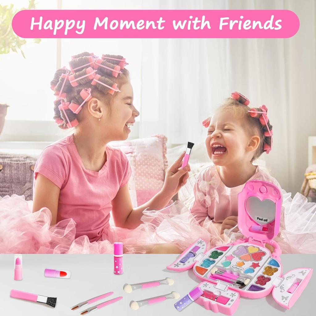Kids Real Washable Makeup Kits for Girls with Mirrors, Fashionable Handbag Storage Design,Princess Toys Cosmetic Set, Gifts