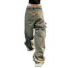 American retro large size washed and old two-piece jeans women's street design loose straight drop trousers tide
