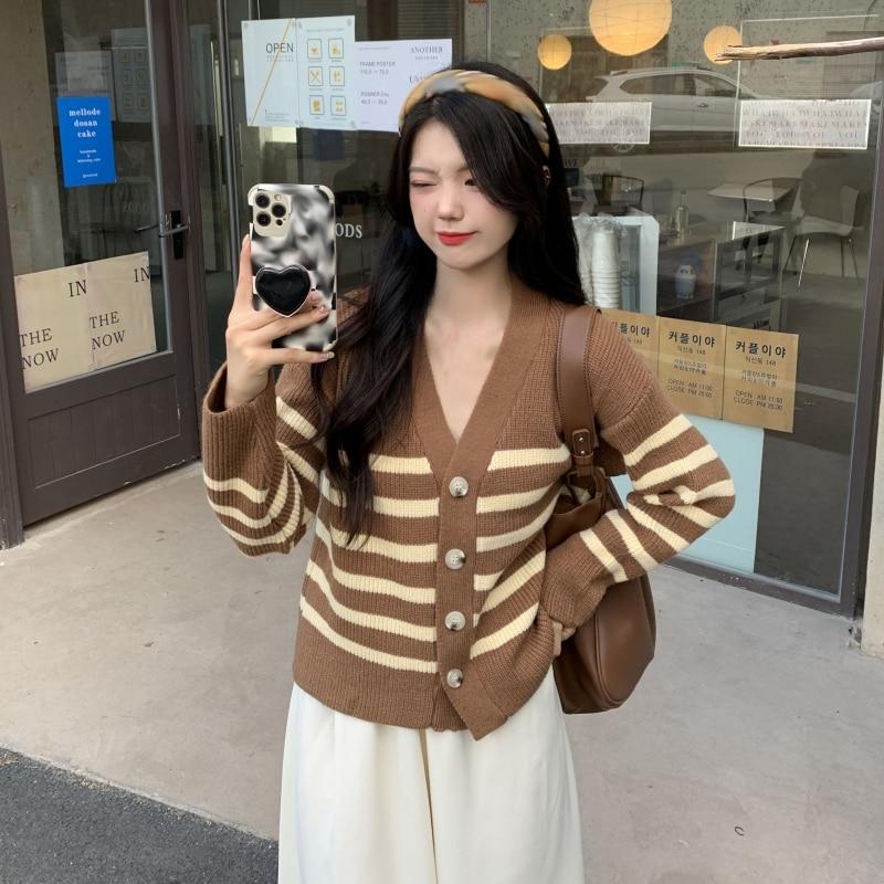 long sleeve casual striped cardigan