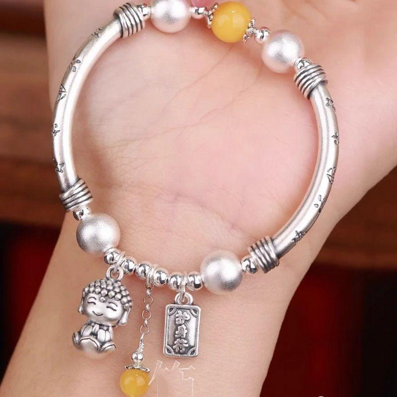 New Chinese style national style bracelet retro simple lotus Buddha safety bracelet women's niche high sense light luxury personality versatile