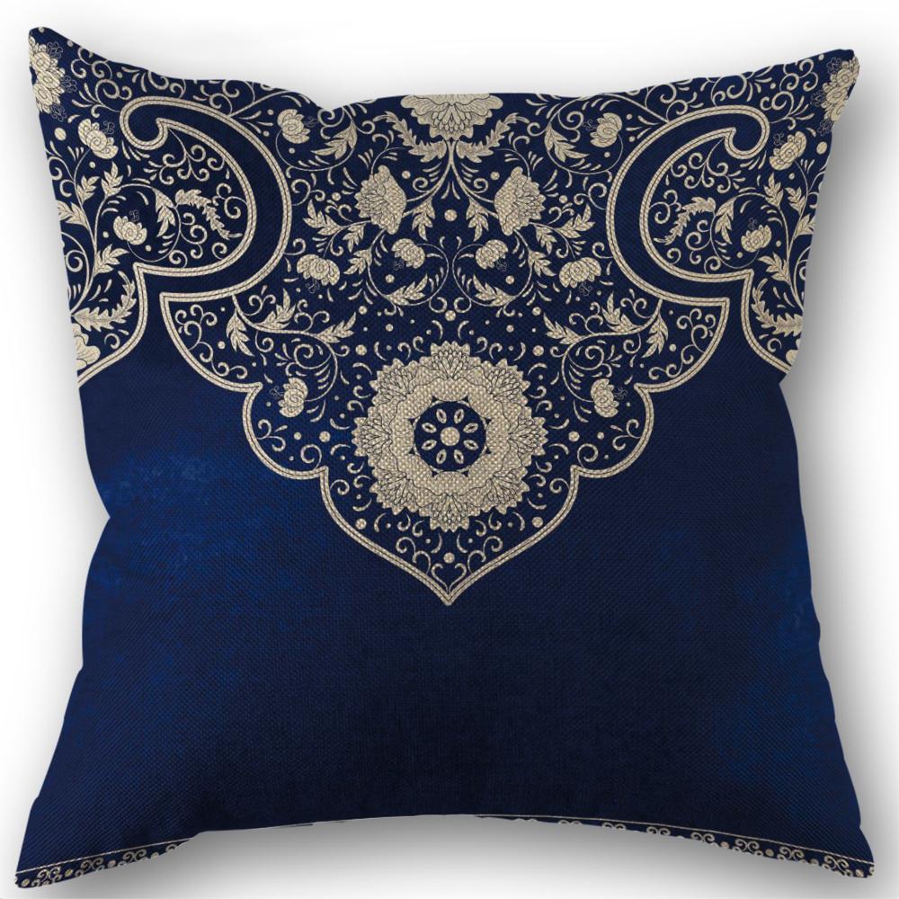 Rich Floral Pillow Covers Navy Blue White Chinoiserie Durable Bohemian Decor For Living Room, Bedroom Cushion Cases