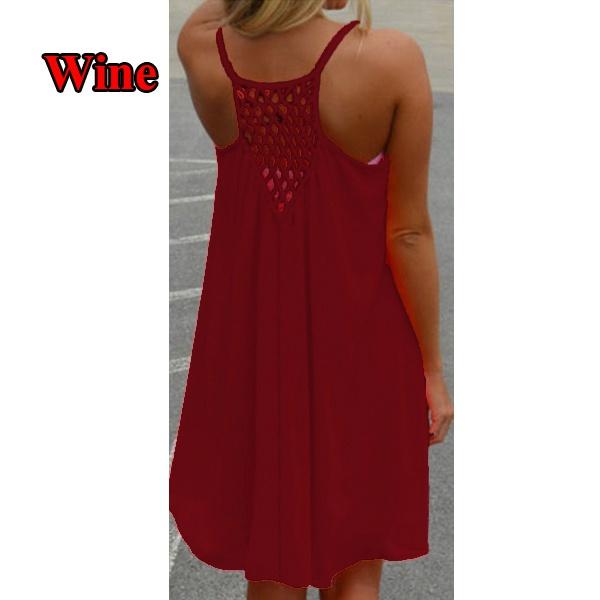 

Сексуальное женское летнее повседневное вечернее платье без рукавов с открытой спиной, пляжная одежда, мини-платье XL вино красного