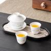 Kung Fu Tea Set, White Porcelain Three Talents Hover To Cover the Bowl, Household Tea Cup, One Pot and Two Cups with Tea Tray, Ceramic Tea Tasting