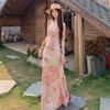 Dopamine Is Beautiful Yunnan Travel Wear Pink Floral Suspender Dress Women's Summer Romantic Atmosphere Long Dress