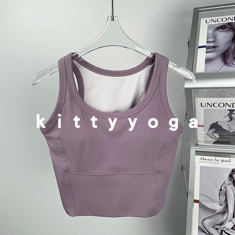 Fixed Cup Medium and Low Strength Round Neck Exercise Intimates Shock Absorption Yoga Workout Running Fitness Top Vest