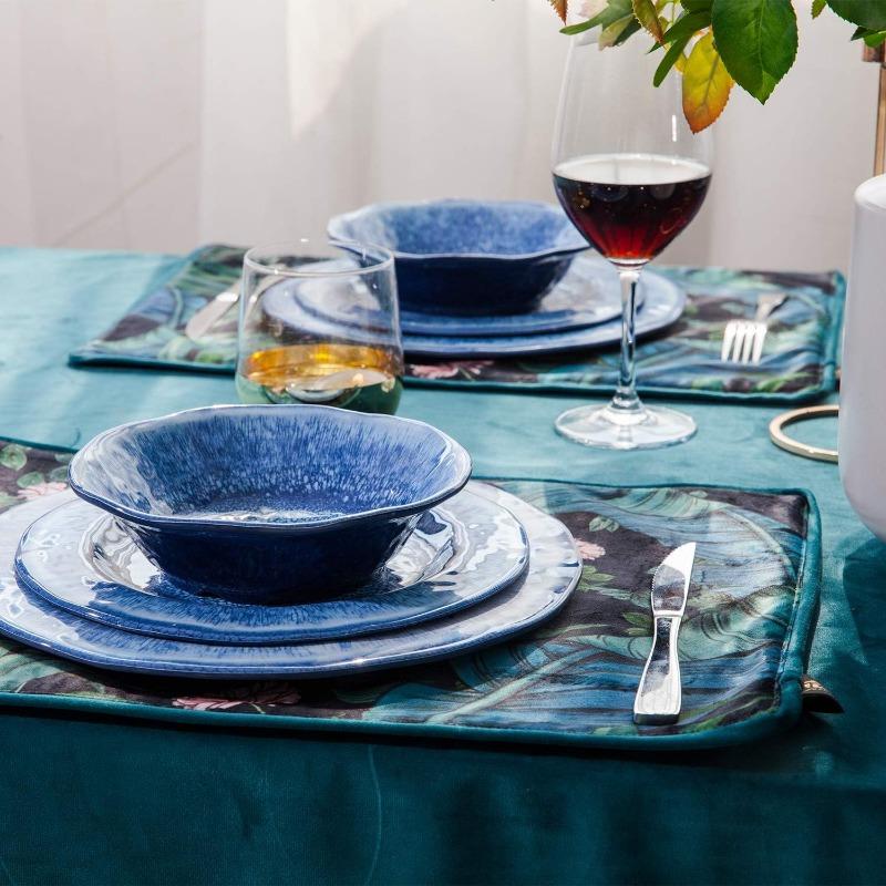 Set di Stoviglie in Melamina Blu da 12 Pezzi, Infrangibile e Lavabile in Lavastoviglie, Ideale per Uso Interno ed Esterno