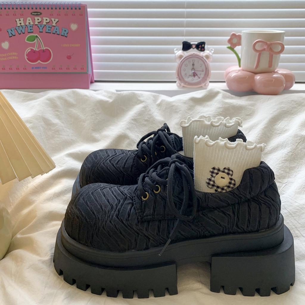 Women's Retro Thick Bottom round Toe Loafers Color Rubbing Casual Shoes Comfortable Breathable PU Leather Fashionable