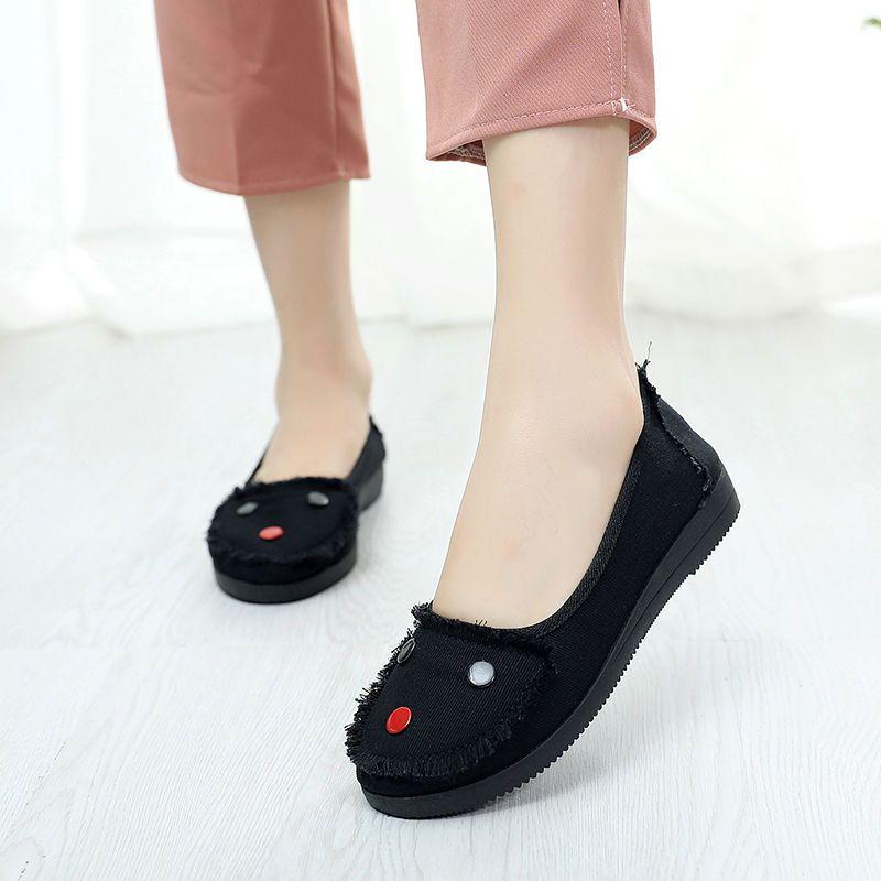 Women's Shoes Old Beijing Cloth Shoes Flat Heeled Casual Shoes Single Shoes One Foot Stirrup Shallow Mouth Low-top Shoes