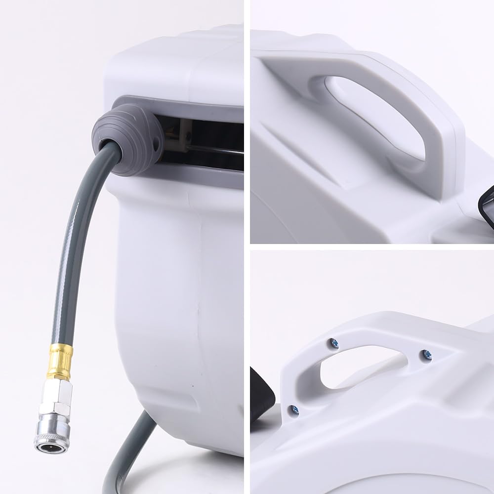 seathestars Automatic Retractable Air Hose for Pneumatic Hose Inner Coupler Reel, 20m, Wall-Mounted, Ceiling-Mounted, Portable, 180° Rotating, Tools,