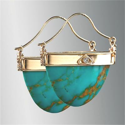 Bohemian Stil Vintage Halbrunde Synthetische Türkis Hängeohrringe Damen Exquisiter Bankett Feiertags Schmuck Anhänger