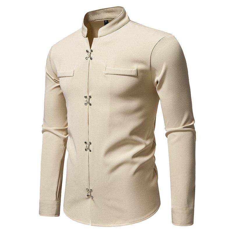 Autumn New Fashion Design Men's Long Sleeve Shirt Men High Quality Luxury Stand Collar Shirts Male Casual Social Wedding Party