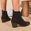 Fashion Colorblock Lace Up Chunky Heel Ankle Boots Women Pointed Toe Patchwork Short Boots Woman Plus Size Fashion High Heel Botas Mujer