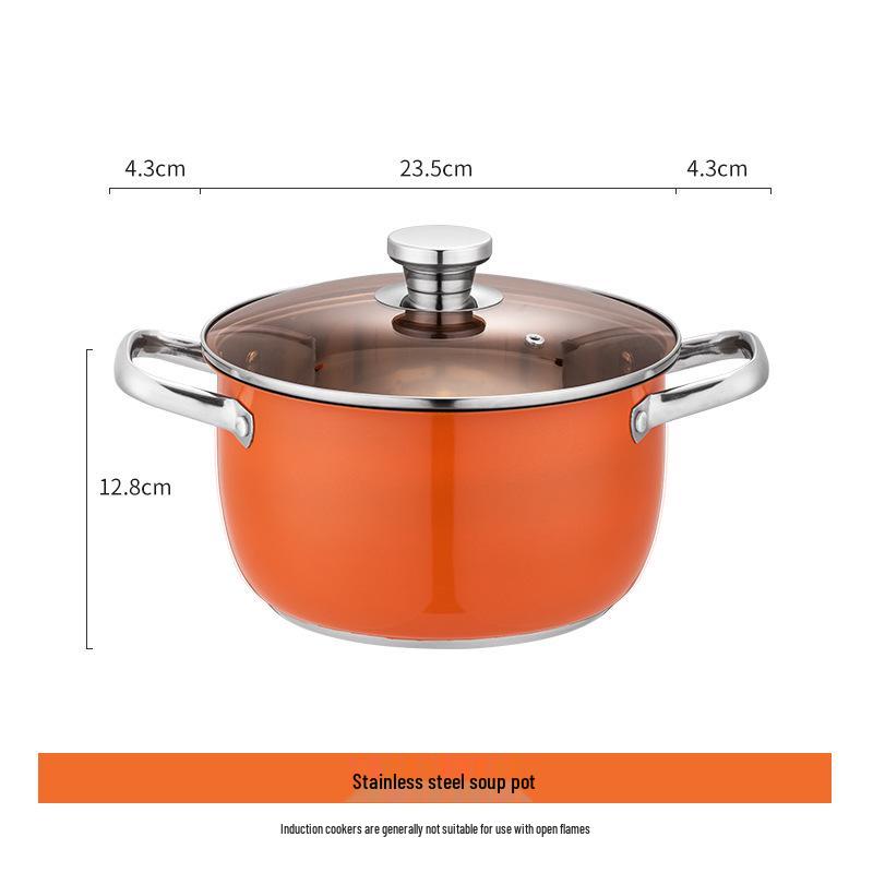Orange Stainless Steel Double-Layer Steamer and Cooking Pot with Thickened Composite Steel for Induction Cookers