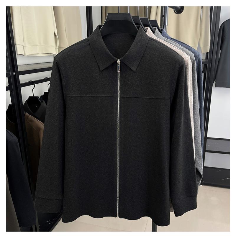 Solid Color Zipper Pocket Long-sleeved Lapel Jacket Knitted Cardigan Jacket Top