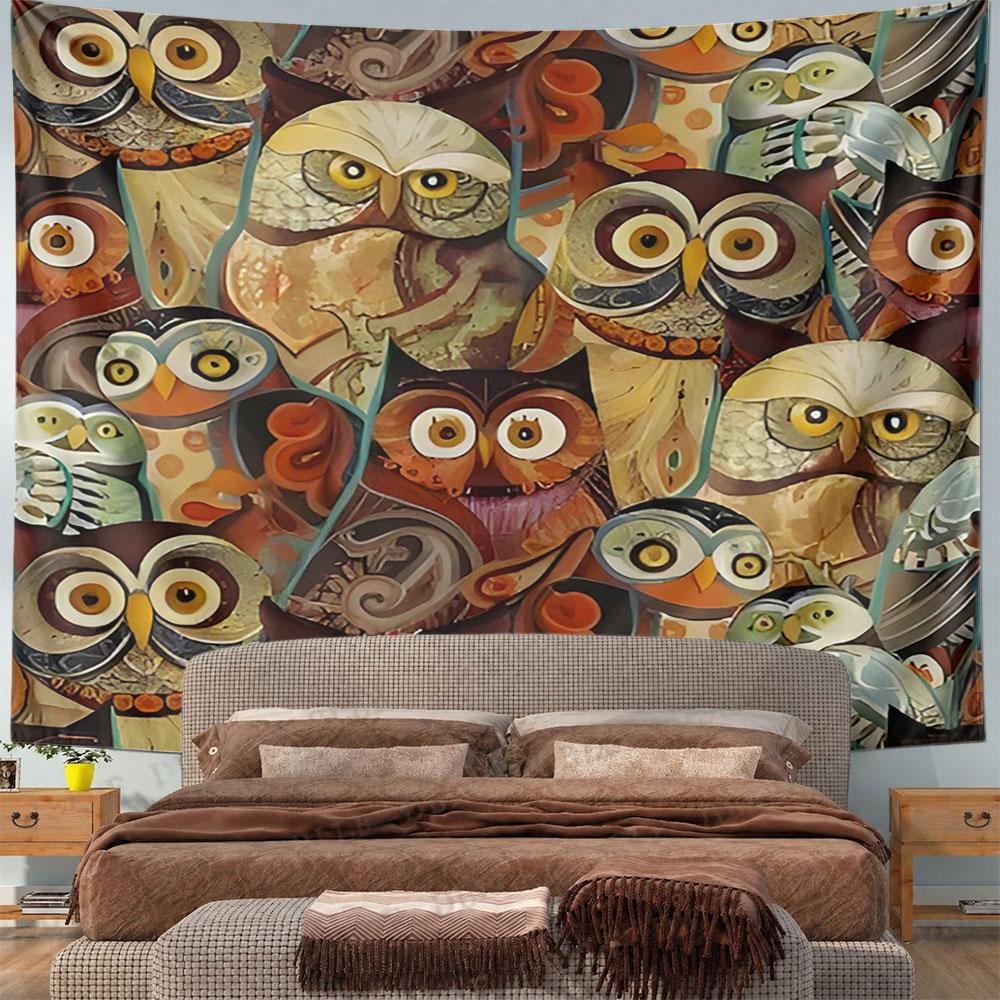 Colorful Owl Pattern Tapestry Design Pattern Wall Hanging Tapestry Decorative Tapestry Home Decor for Bedroom and Living Room