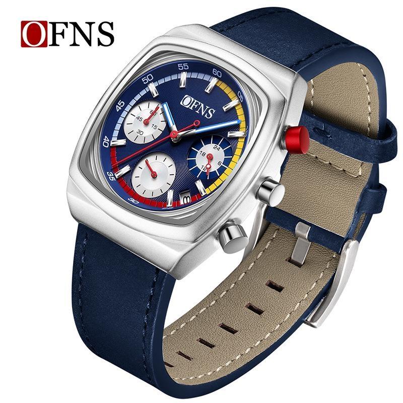 Square Dial Chronograph Quartz Watches for Men Fashion Leather Strap Casual Sport Wristwatch with Date Display Waterproof Luminous