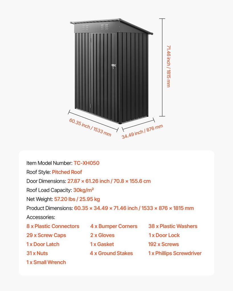1533 X 876 X 1815 Mm Metal Garden Shed, Storage Building with Lockable Door & 2 Louver Vents, Sloped Roof Metal Outdoor Storage Shed, Tool Sheds