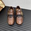 Leather loafers women's early autumn new retro versatile lace-up belt buckle small leather shoes