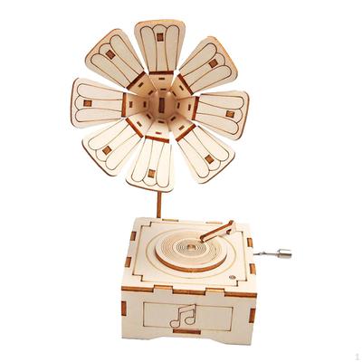 3D Wooden Puzzle Phonograph Assembling Model Educational Toys Engraved Music Box Gramophone