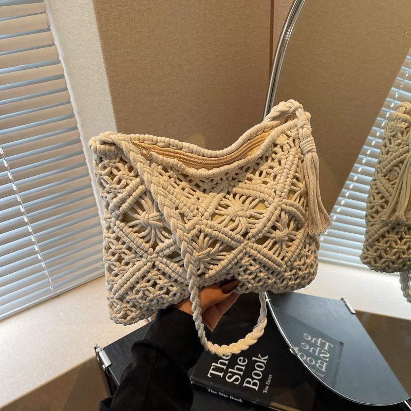 

Вязаная сумка женская 2025 новая мода универсальная на плечо сумка-мессенджер повседневная высококлассная плетеная соломенная сумка белый