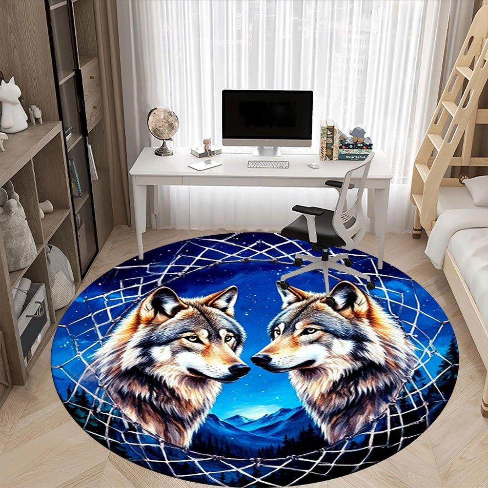 Wolf Dreamcatcher Wall Art: Nature's Guardian DecorRound Non-Slip chair mat chair carpet for office Rugs for Office Decor Gift For Valentine's Day Mot