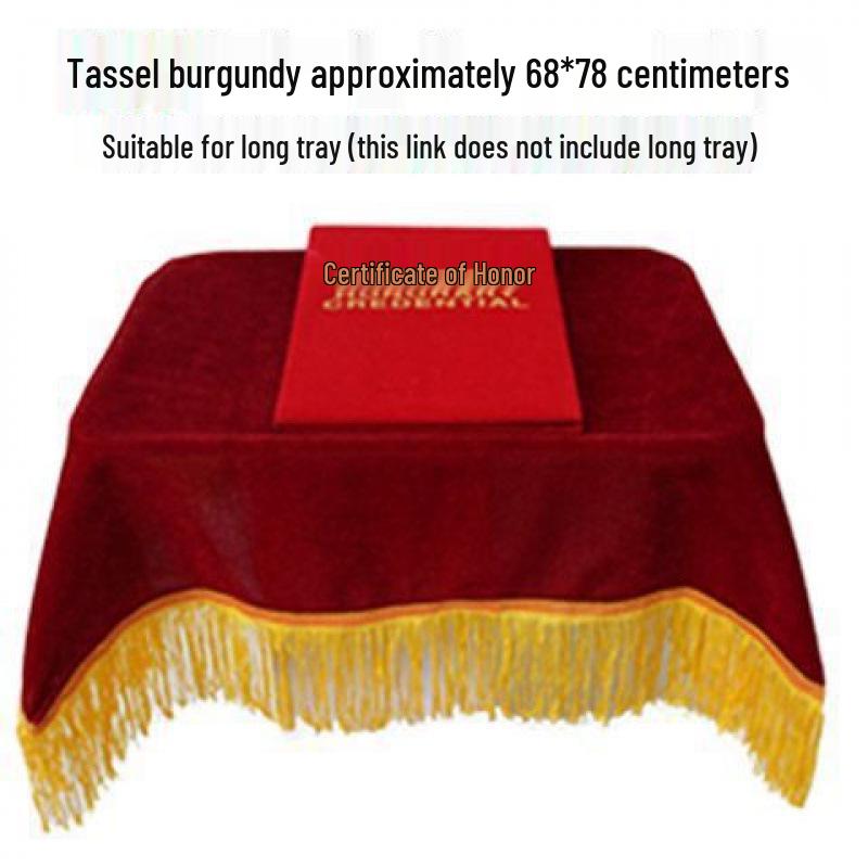 Dark Red Velvet Ceremony Tray - Small, Square, Thickened with Gold Trim for Awarding & Ribbon Cutting