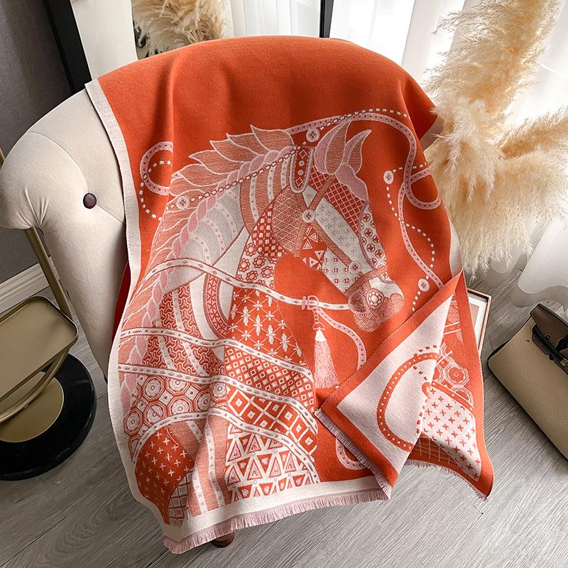 

Luxurious Color Block Print Scarf - Soft Imitation Cashmere, Fringe Shawl, Thick, Warm, Windproof, and Wrapped - Perfect for Winter Fashion 185x65cm