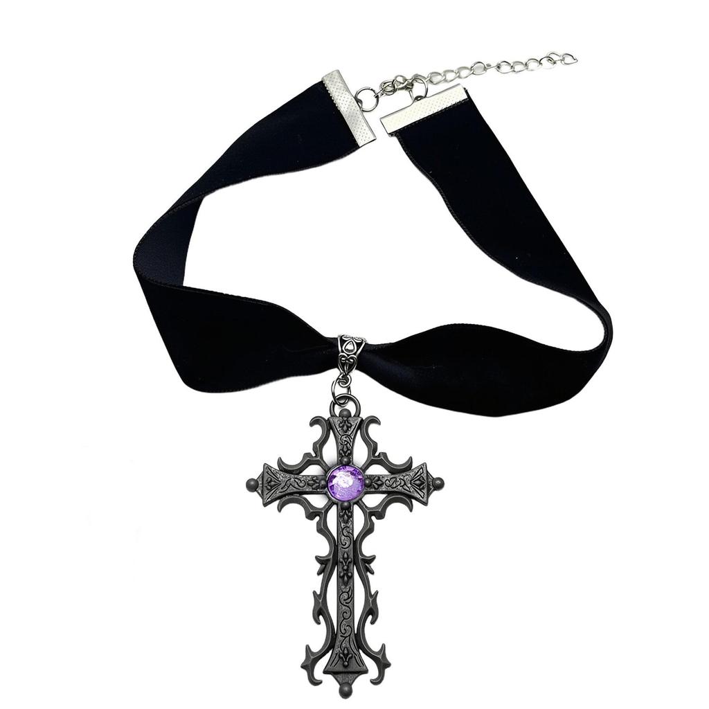 Gothic Velvet Choker with Retro Cross Pendant