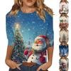 Dámská móda Ležérní Vánoční potisk Kulatý výstřih Dlouhý rukáv Pulovr Top