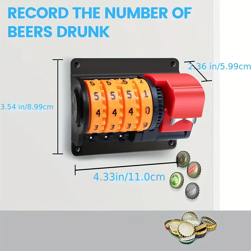 Wall-Mounted Beer Bottle Opener with Drink Counter Funny Bar Accessory with Cap Catcher Man Cave Pub Gift for Beer Lovers