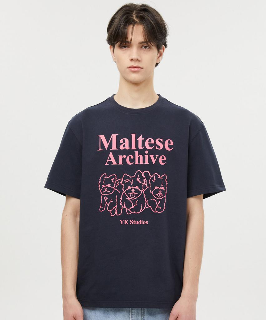 WAIKEI Maltese Archive Line Graphic Short Sleeve T-Shirt Navy