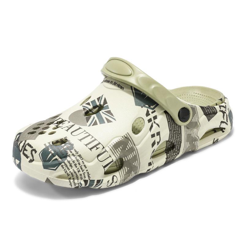 

Обувь для наступания на дыру в резине Мужская верхняя одежда Тапочки двойного назначения Нескользящие и износостойкие пляжные сандалии с сумкой на голову на толстой подошве 45/46 зелёный