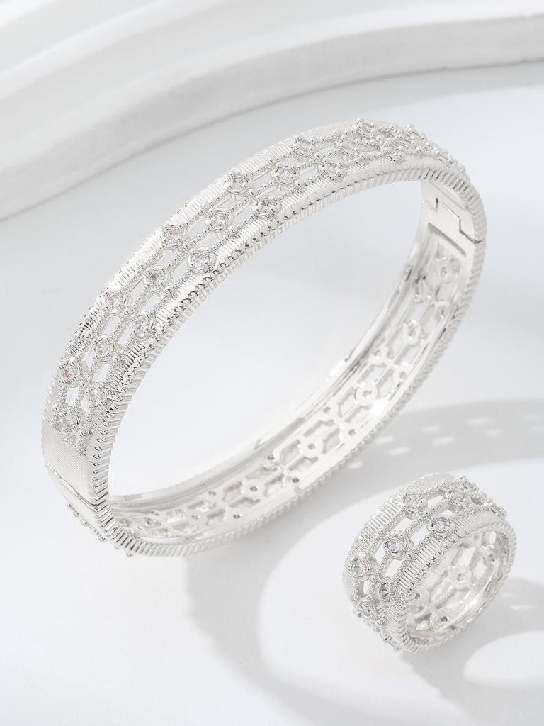 Elegant European Hollow Rhinestone Bracelet & Ring Set