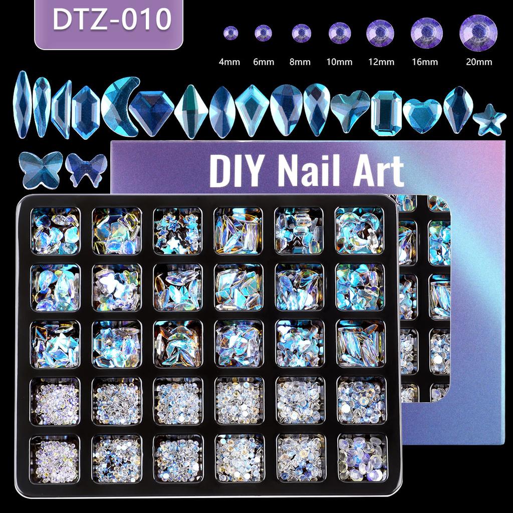 Nail Art 30 Grid Boxed Nail Art Flat Bottom Special-Shaped Diamond Transparent Ab Big Red Nail Rhinestone Nail Art Jewelry