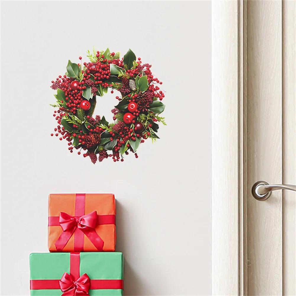 Xmas Stickers Waterproof Wreath Pattern Wall Decals Wallpaper New Year Home Decor For Windows Mirrors Glass