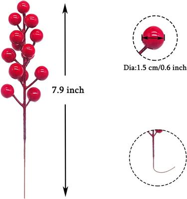 Christmas Red Berry Stems Picks Decorations Artificial Flowers with Holly Berries Branches Fake Decor for Holiday Home Ornaments