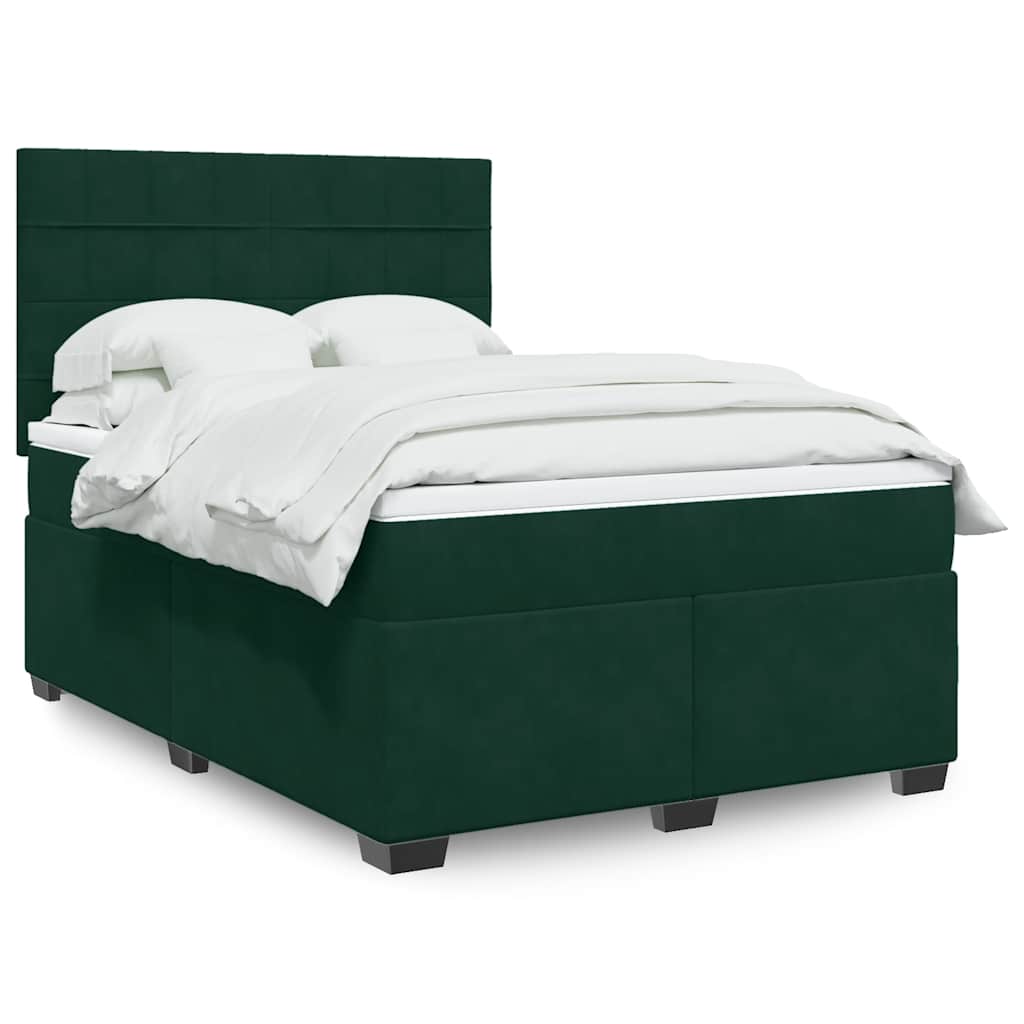 Box Spring Bed with Mattress Dark Green 140x200 cm Velvet