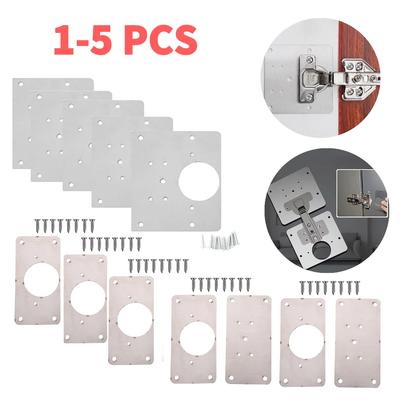 1-5Pcs Cabinet Hinge Repair Plate Kit Hinge Mounting Plate With Holes Stainless Steel Door For Home Kitchen Cupboard Furniture
