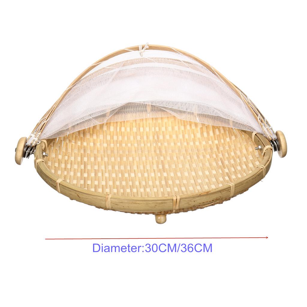 Bamboo Bread Basket Storage Display Basket Cover Net Dustproof Dishes Fruit Tray