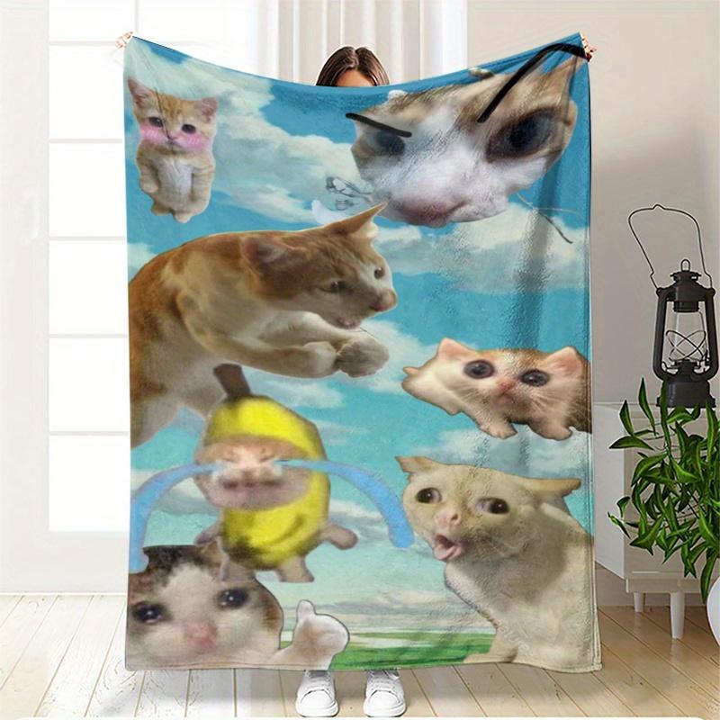 Fun Cat High-Definition Flannel Blanket, Multi-Purpose Throw for Beach Camping Home Sofa Pet Office Decor