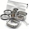 Backpacking Camping Cookware Mini Picnic Camping Cooking Mess Kit, Stainless Steel Pots Pan Plates Set for Hiking, Backpacking, Bushcraft and Picnic,